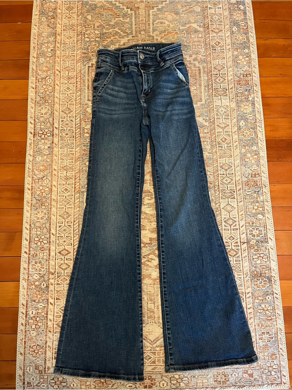 American Eagle Outfitters Dark Blue Flared High-Rise Jeans